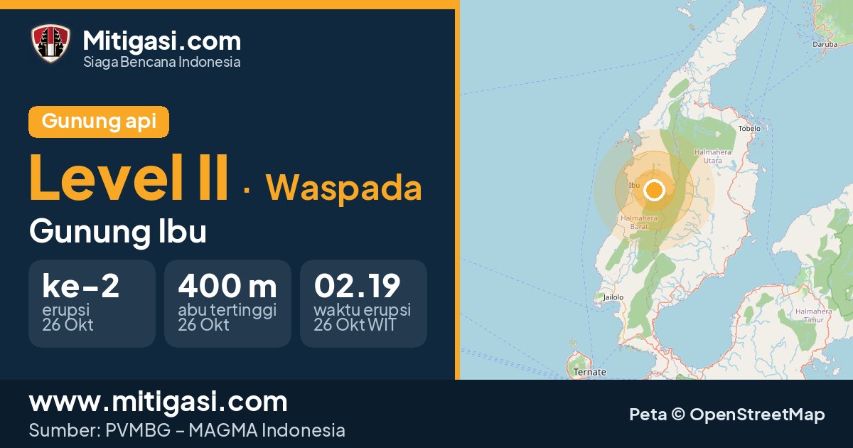 Peta lokasi Gunung Ibu, Kabupaten Halmahera Barat, Maluku Utara. (Mitigasi.com/data PVMBG)