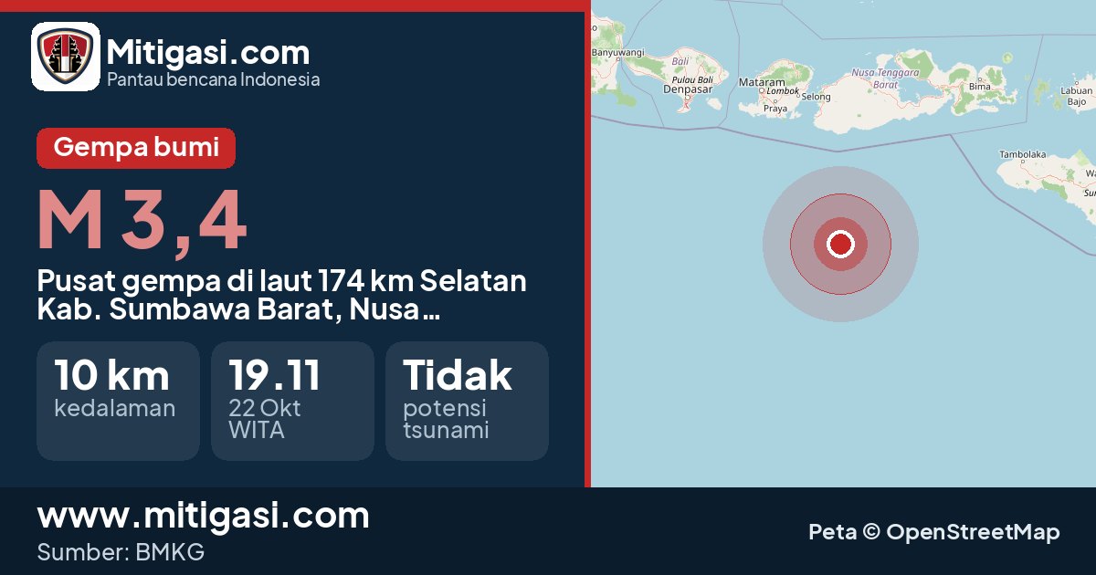 Peta pusat gempa magnitudo 3,4 di Kabupaten Sumbawa Barat, Nusa Tenggara Barat. (Mitigasi.com/data BMKG)