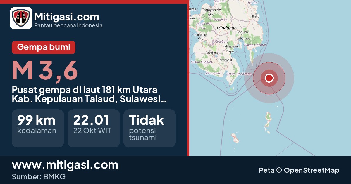 Peta pusat gempa magnitudo 3,6 di Kabupaten Kepulauan Talaud, Sulawesi Utara. (Mitigasi.com/data BMKG)