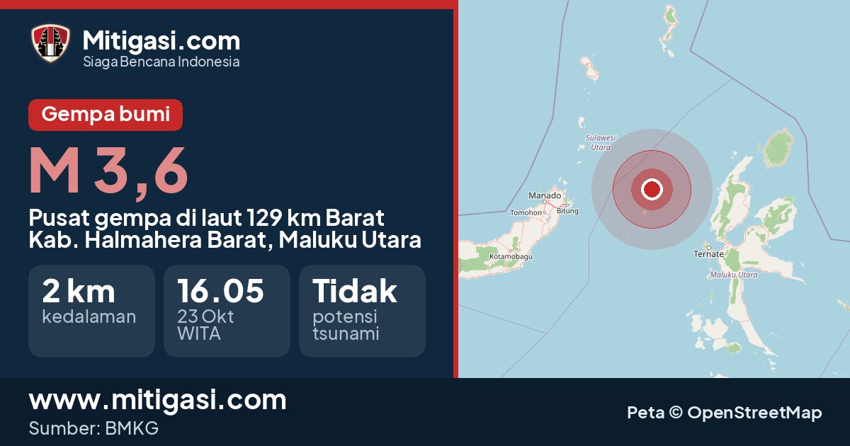 Peta pusat gempa magnitudo 3,6 di Kabupaten Halmahera Barat, Maluku Utara. (Mitigasi.com/data BMKG)