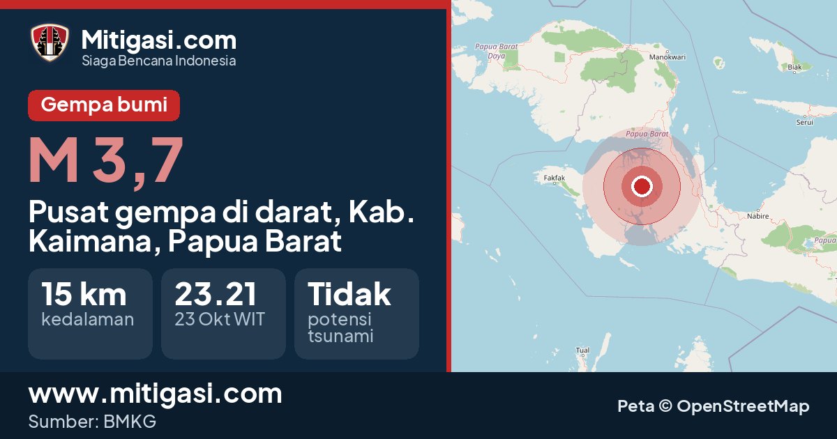 Peta pusat gempa magnitudo 3,7 di Kabupaten Kaimana, Papua Barat. (Mitigasi.com/data BMKG)