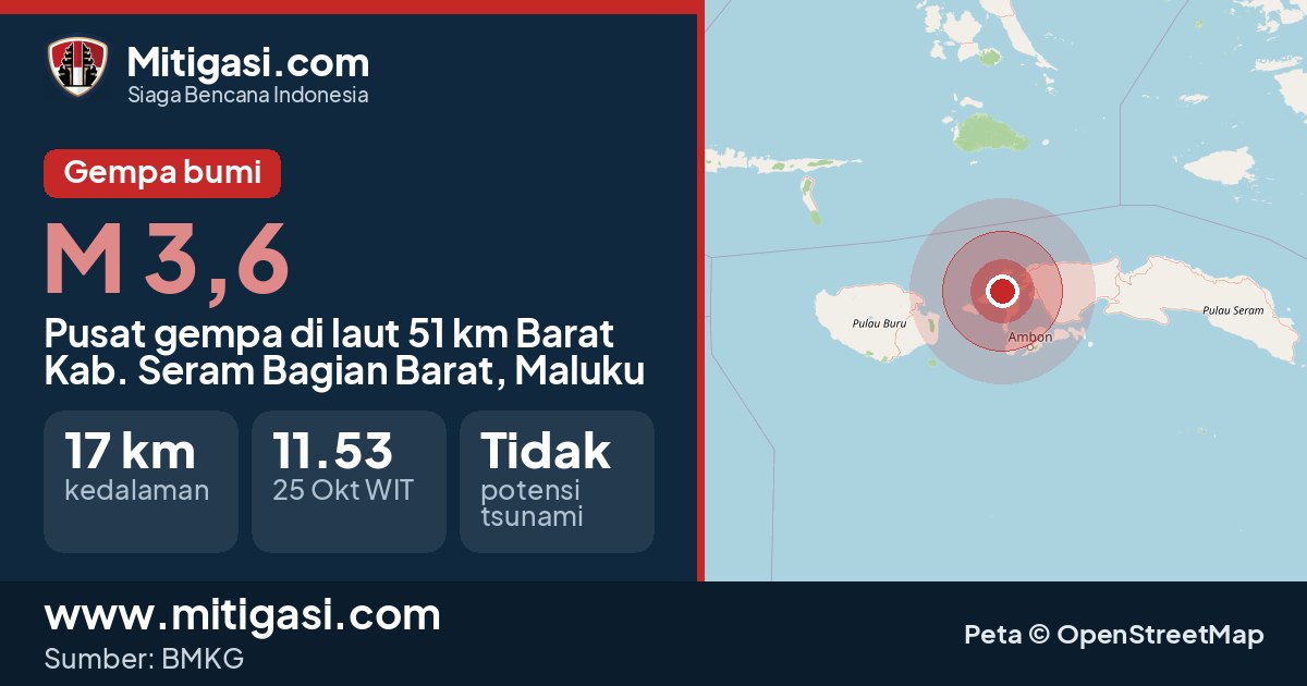Peta pusat gempa magnitudo 3,6 di Kabupaten Seram Bagian Barat, Maluku. (Mitigasi.com/data BMKG)