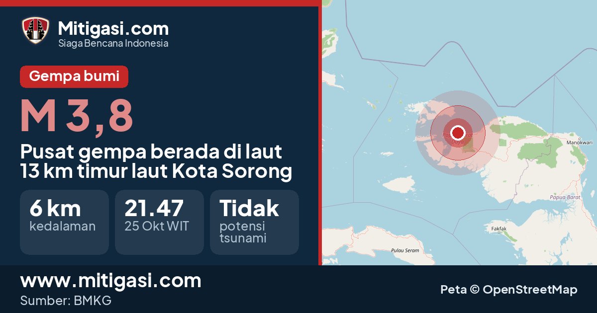 Peta pusat gempa magnitudo 3,8 di Kota Sorong, Papua Barat Daya. (Mitigasi.com/data BMKG)