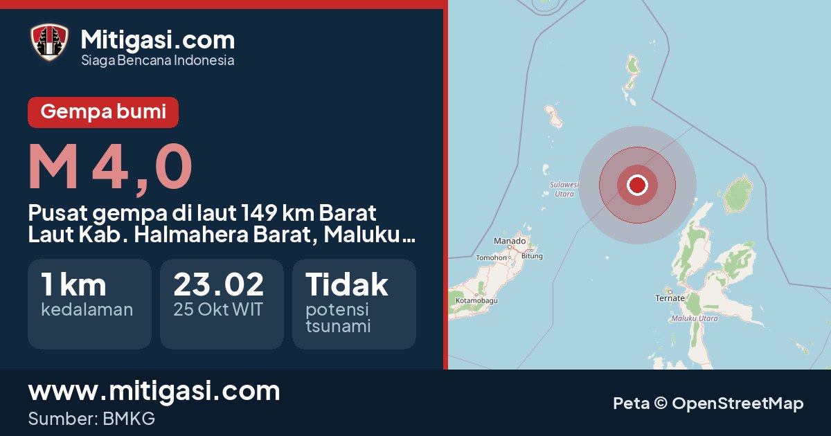 Peta pusat gempa magnitudo 4,0 di Kabupaten Halmahera Barat, Maluku Utara. (Mitigasi.com/data BMKG)