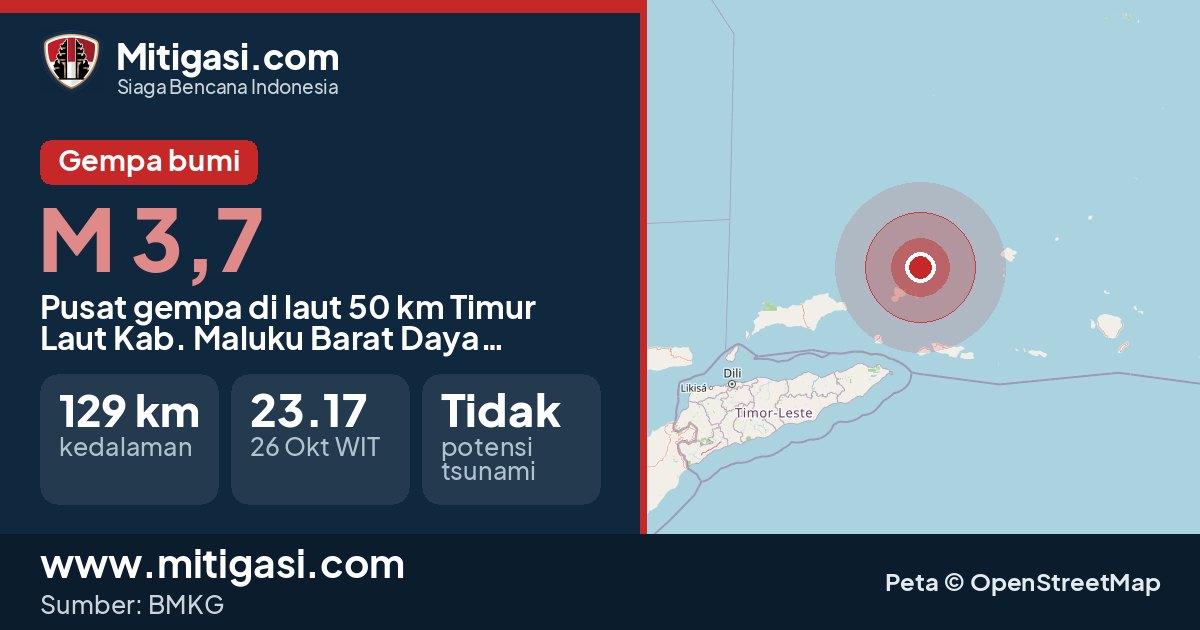 Peta pusat gempa magnitudo 3,7 di Kabupaten Maluku Barat Daya, Maluku. (Mitigasi.com/data BMKG)