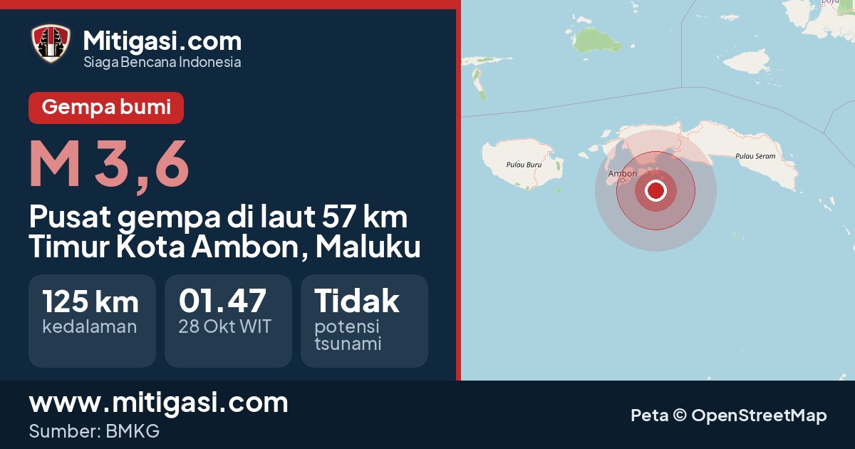 Peta pusat gempa magnitudo 3,6 di Kota Ambon, Maluku. (Mitigasi.com/data BMKG)