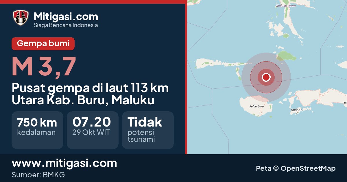 Peta pusat gempa magnitudo 3,7 di Kabupaten Buru, Maluku. (Mitigasi.com/data BMKG)