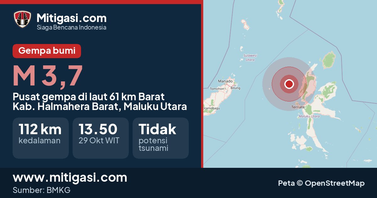 Peta pusat gempa magnitudo 3,7 di Kabupaten Halmahera Barat, Maluku Utara. (Mitigasi.com/data BMKG)