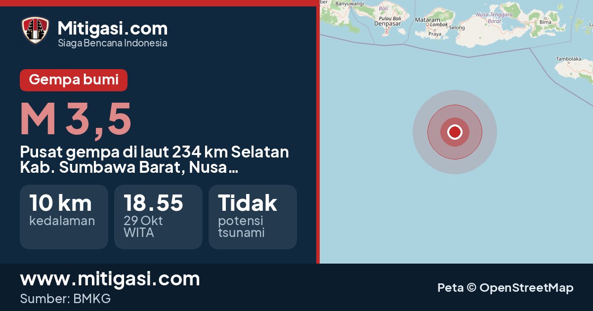 Peta pusat gempa magnitudo 3,5 di Kabupaten Sumbawa Barat, Nusa Tenggara Barat. (Mitigasi.com/data BMKG)