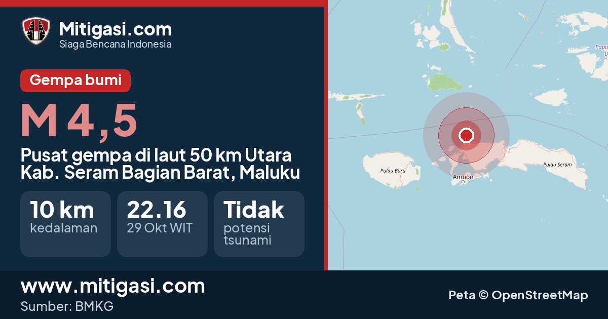 Peta pusat gempa magnitudo 4,5 di Kabupaten Seram Bagian Barat, Maluku. (Mitigasi.com/data BMKG)