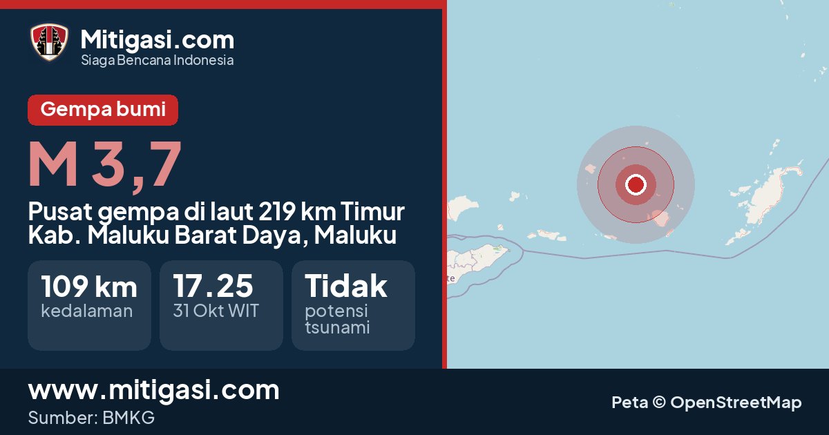 Peta pusat gempa magnitudo 3,7 di Kabupaten Maluku Barat Daya, Maluku. (Mitigasi.com/data BMKG)
