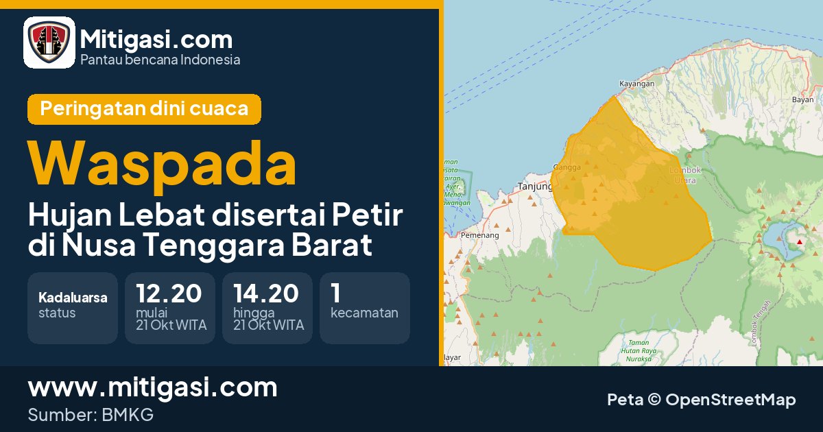 Peringatan dini cuaca BMKG tingkat Waspada di Nusa Tenggara Barat. (Mitigasi.com/data BMKG)