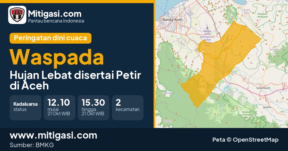 Peringatan dini cuaca BMKG tingkat Waspada di Aceh. (Mitigasi.com/data BMKG)