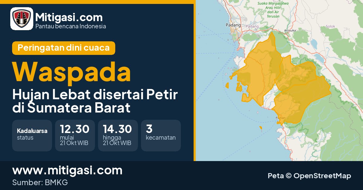 Peringatan dini cuaca BMKG tingkat Waspada di Sumatera Barat. (Mitigasi.com/data BMKG)