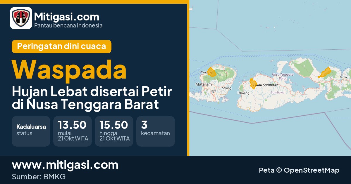 Peringatan dini cuaca BMKG tingkat Waspada di Nusa Tenggara Barat. (Mitigasi.com/data BMKG)