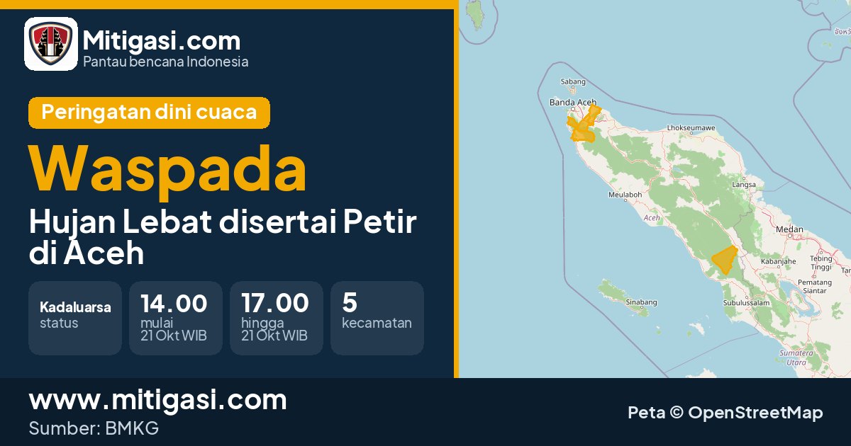 Peringatan dini cuaca BMKG tingkat Waspada di Aceh. (Mitigasi.com/data BMKG)