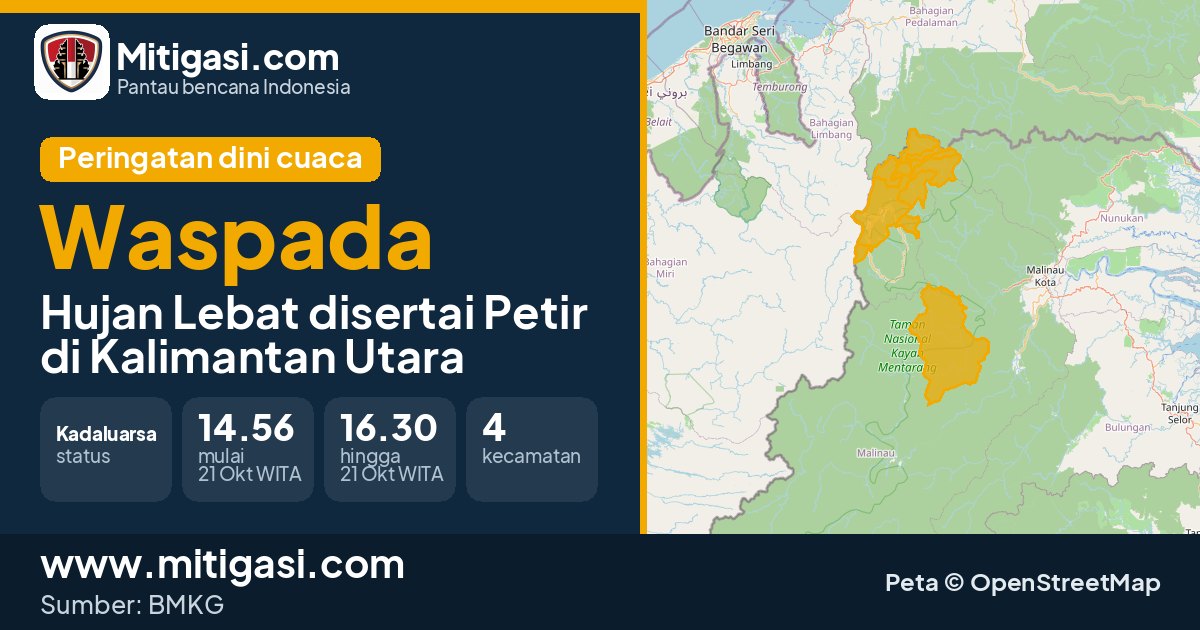 Peringatan dini cuaca BMKG tingkat Waspada di Kalimantan Utara. (Mitigasi.com/data BMKG)