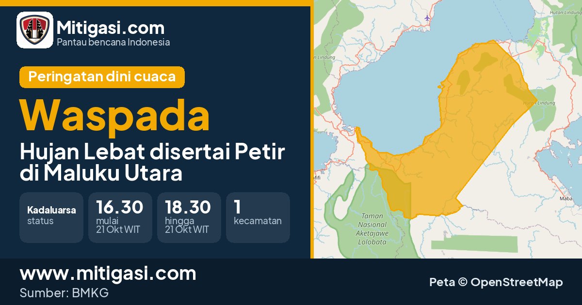 Peringatan dini cuaca BMKG tingkat Waspada di Maluku Utara. (Mitigasi.com/data BMKG)