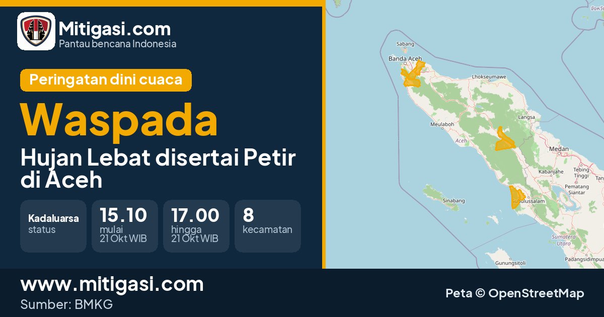 Peringatan dini cuaca BMKG tingkat Waspada di Aceh. (Mitigasi.com/data BMKG)