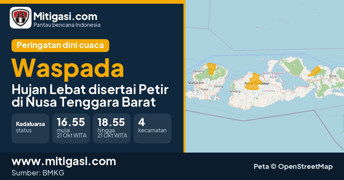 Peringatan dini cuaca BMKG tingkat Waspada di Nusa Tenggara Barat. (Mitigasi.com/data BMKG)