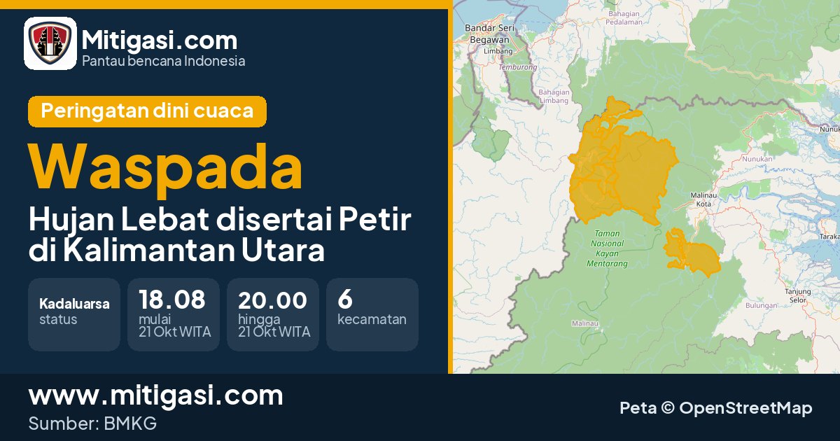 Peringatan dini cuaca BMKG tingkat Waspada di Kalimantan Utara. (Mitigasi.com/data BMKG)