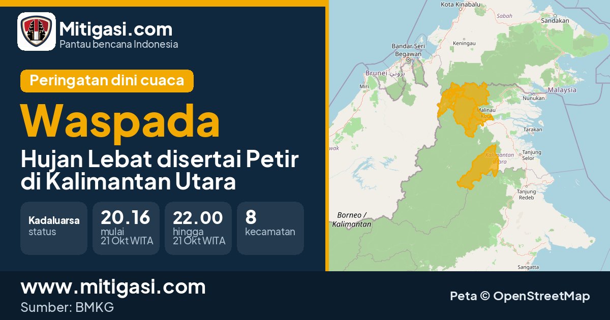 Peringatan dini cuaca BMKG tingkat Waspada di Kalimantan Utara. (Mitigasi.com/data BMKG)