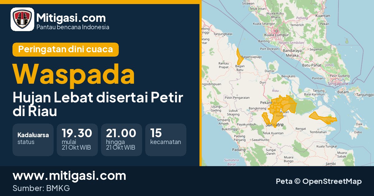 Peringatan dini cuaca BMKG tingkat Waspada di Riau. (Mitigasi.com/data BMKG)