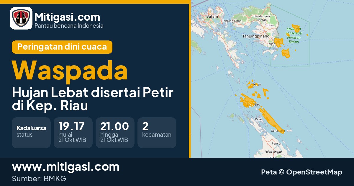 Peringatan dini cuaca BMKG tingkat Waspada di Kep. Riau. (Mitigasi.com/data BMKG)