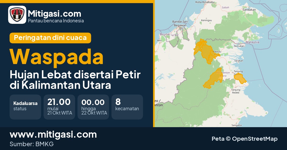 Peringatan dini cuaca BMKG tingkat Waspada di Kalimantan Utara. (Mitigasi.com/data BMKG)