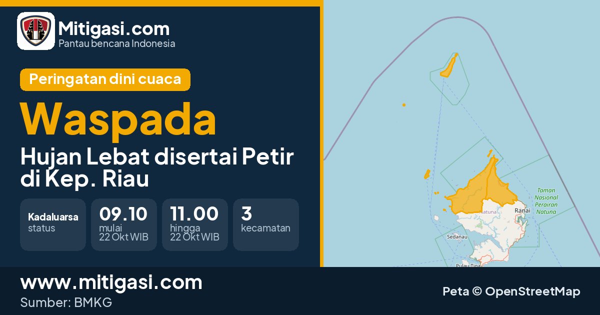 Peringatan dini cuaca BMKG tingkat Waspada di Kep. Riau. (Mitigasi.com/data BMKG)