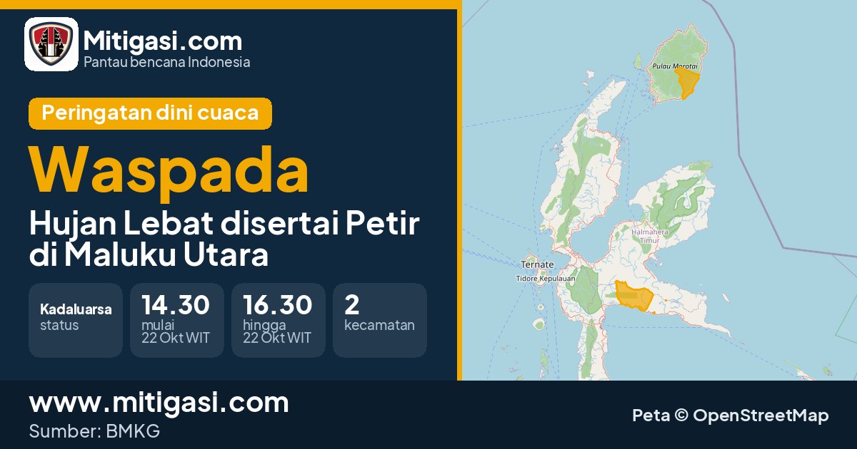 Peringatan dini cuaca BMKG tingkat Waspada di Maluku Utara. (Mitigasi.com/data BMKG)