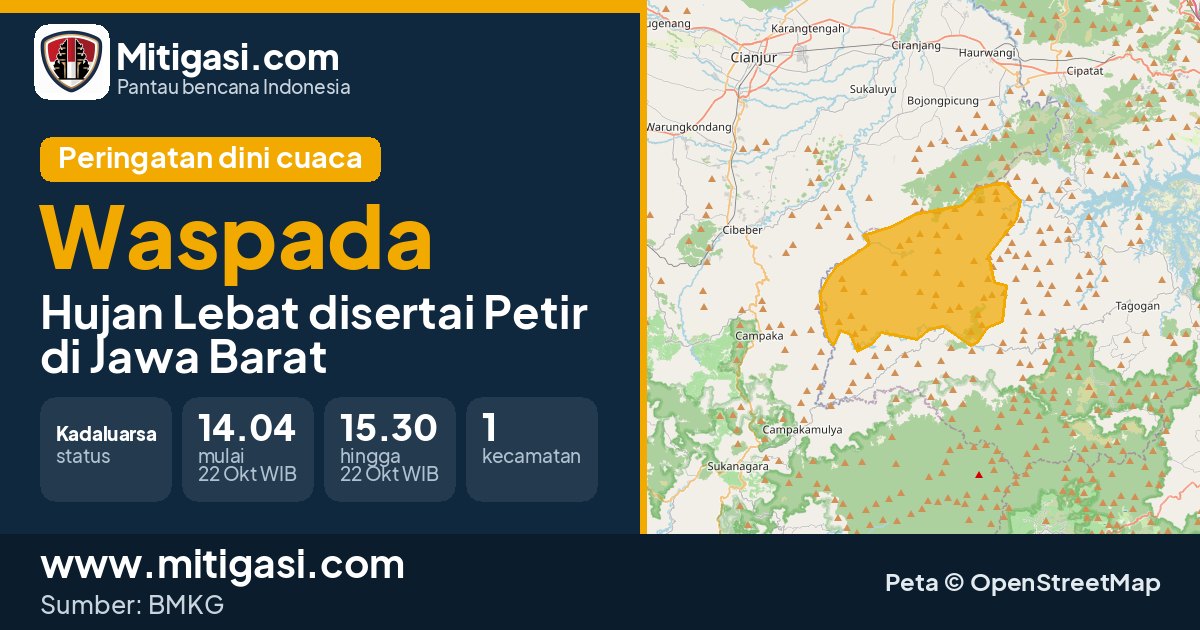 Peringatan dini cuaca BMKG tingkat Waspada di Jawa Barat. (Mitigasi.com/data BMKG)