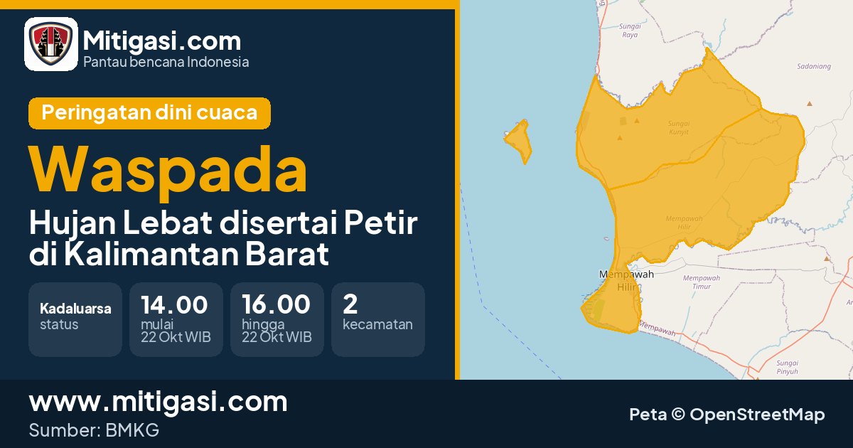 Peringatan dini cuaca BMKG tingkat Waspada di Kalimantan Barat. (Mitigasi.com/data BMKG)
