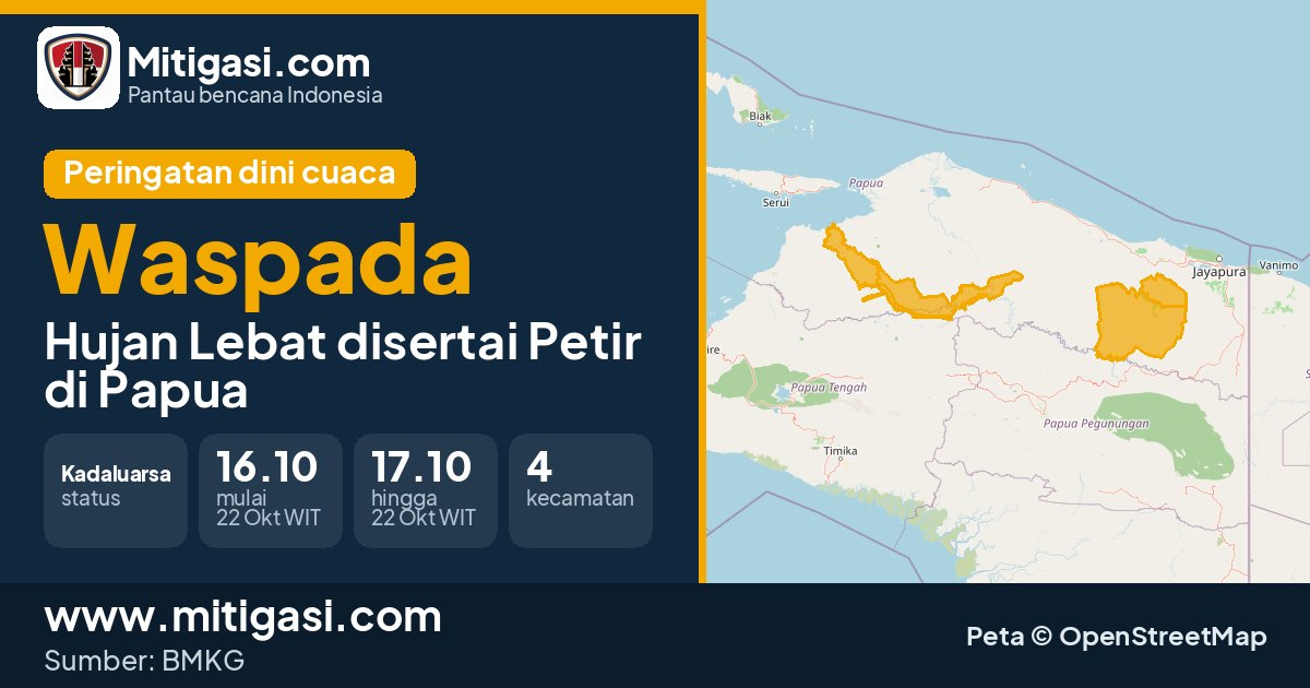 Peringatan dini cuaca BMKG tingkat Waspada di Papua. (Mitigasi.com/data BMKG)