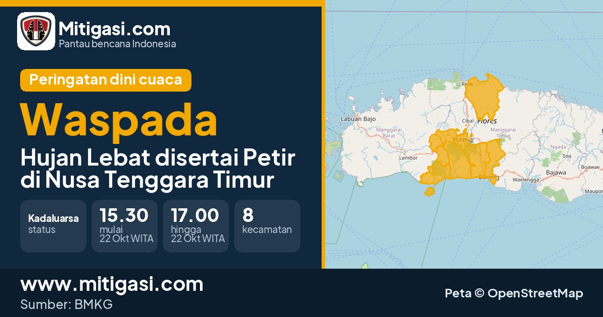 Peringatan dini cuaca BMKG tingkat Waspada di Nusa Tenggara Timur. (Mitigasi.com/data BMKG)