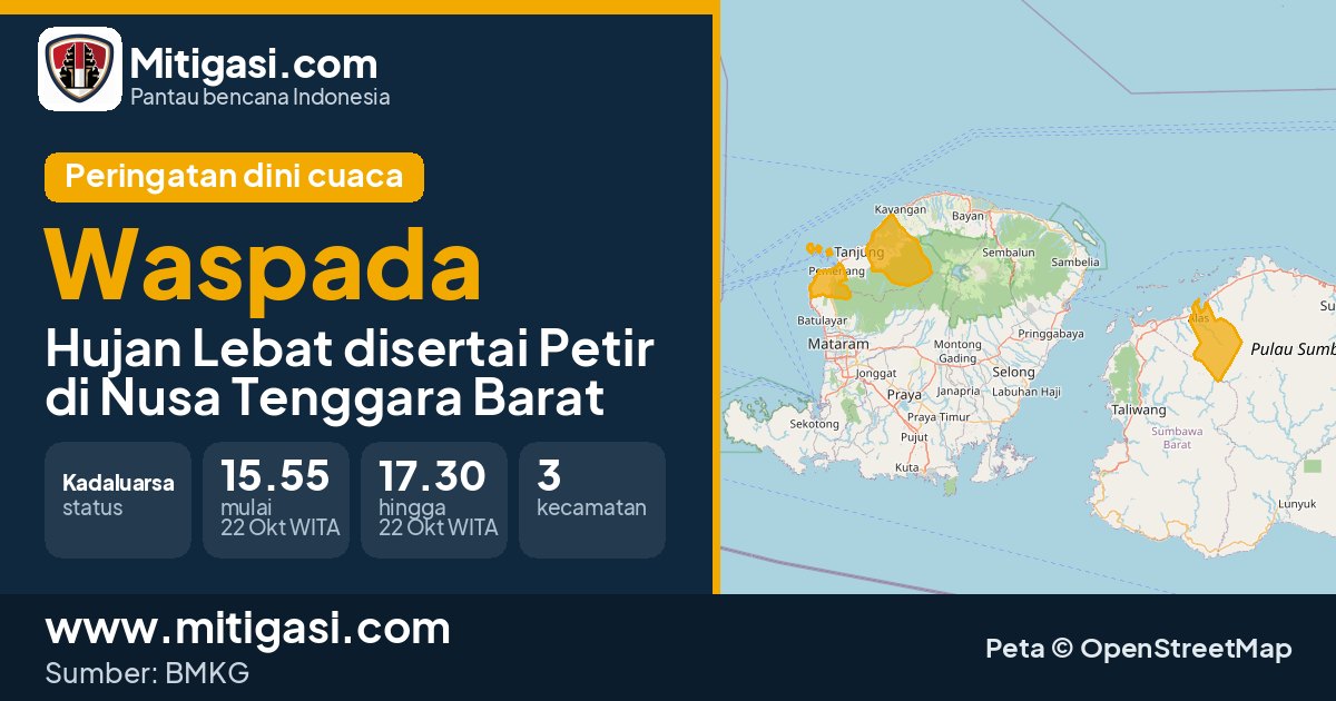 Peringatan dini cuaca BMKG tingkat Waspada di Nusa Tenggara Barat. (Mitigasi.com/data BMKG)