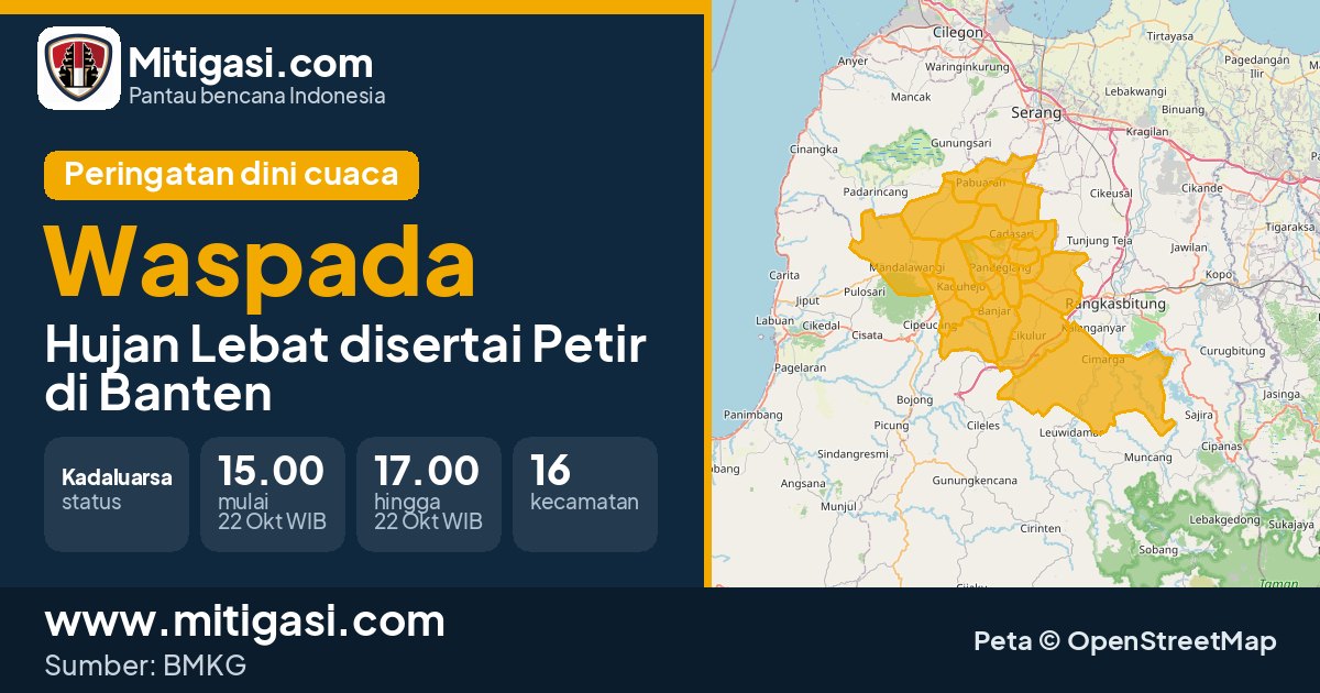 Peringatan dini cuaca BMKG tingkat Waspada di Banten. (Mitigasi.com/data BMKG)
