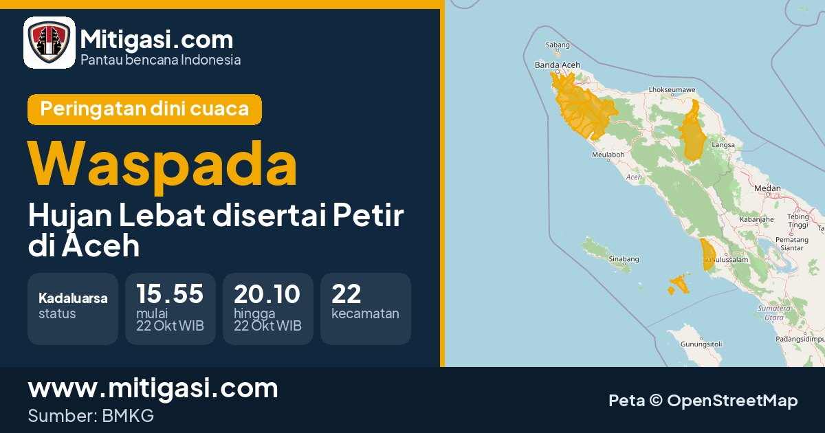 Peringatan dini cuaca BMKG tingkat Waspada di Aceh. (Mitigasi.com/data BMKG)