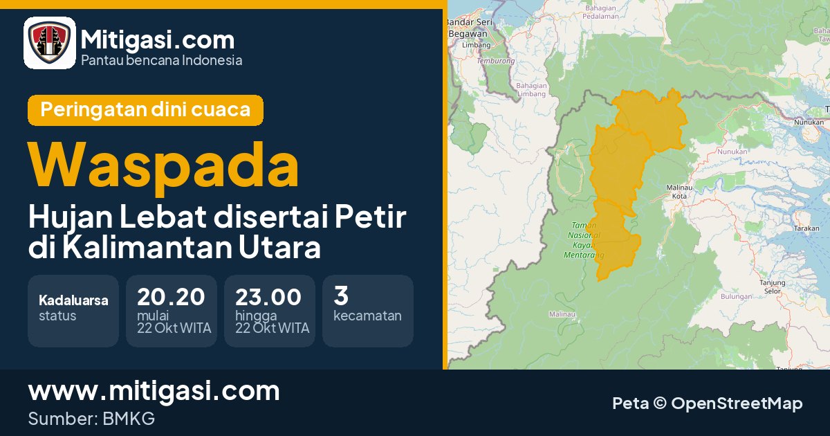 Peringatan dini cuaca BMKG tingkat Waspada di Kalimantan Utara. (Mitigasi.com/data BMKG)