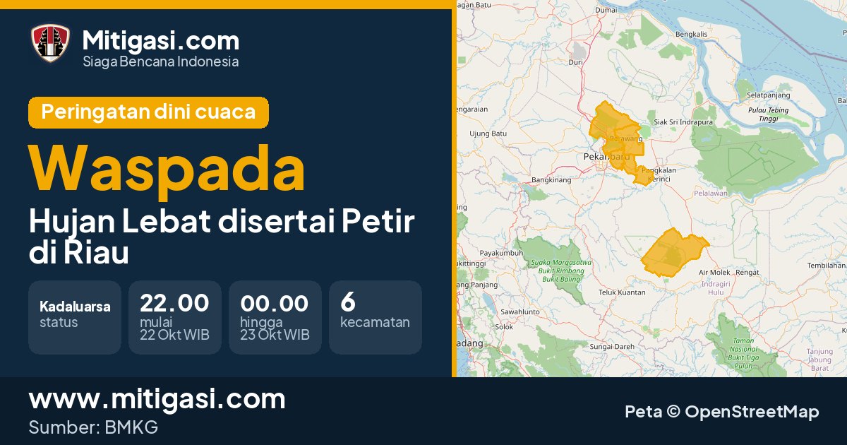 Peringatan dini cuaca BMKG tingkat Waspada di Riau. (Mitigasi.com/data BMKG)