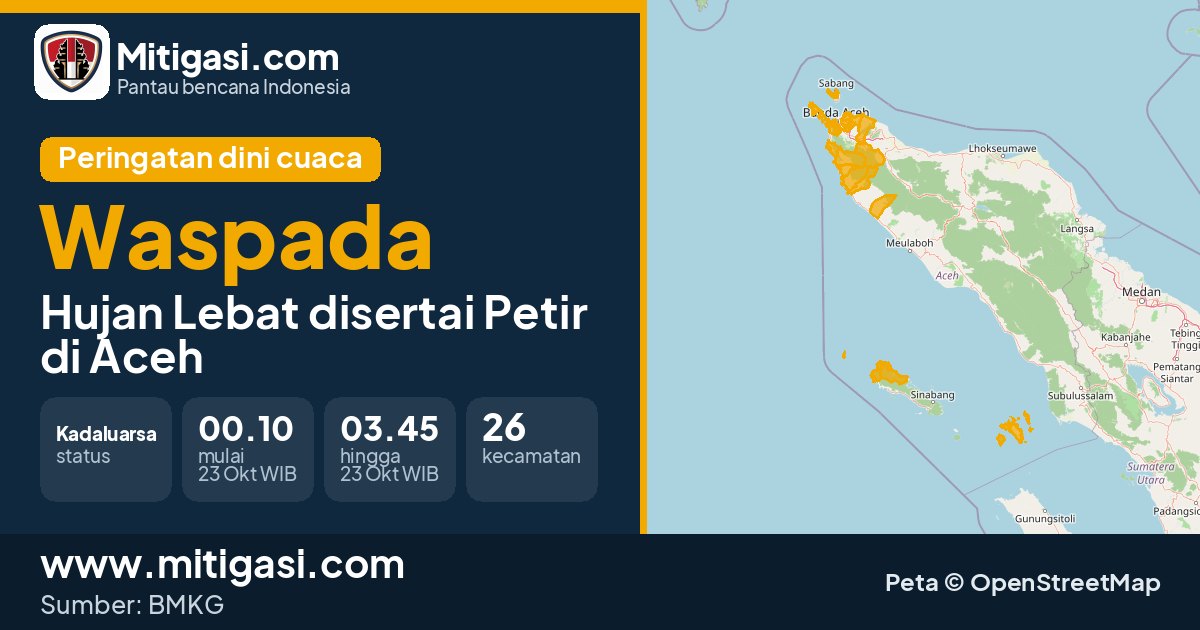 Peringatan dini cuaca BMKG tingkat Waspada di Aceh. (Mitigasi.com/data BMKG)