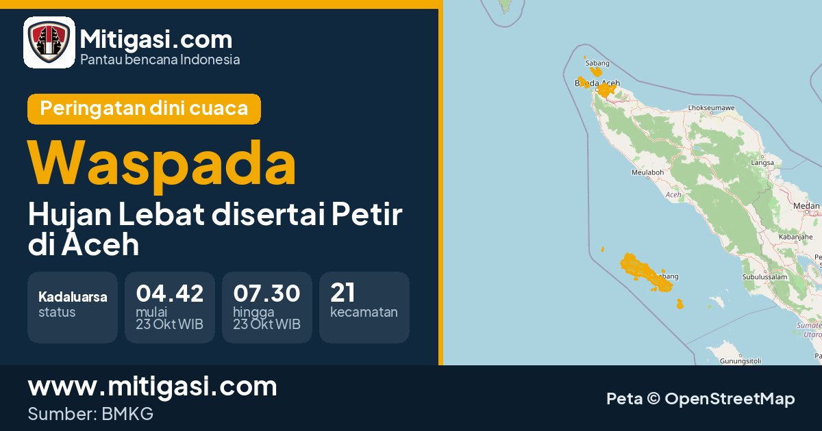 Peringatan dini cuaca BMKG tingkat Waspada di Aceh. (Mitigasi.com/data BMKG)