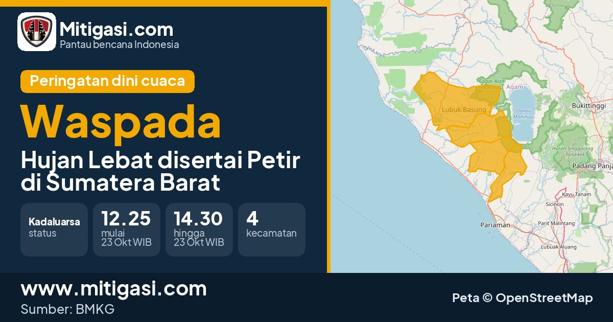 Peringatan dini cuaca BMKG tingkat Waspada di Sumatera Barat. (Mitigasi.com/data BMKG)