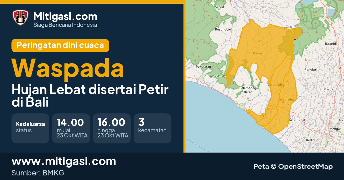 Peringatan dini cuaca BMKG tingkat Waspada di Bali. (Mitigasi.com/data BMKG)
