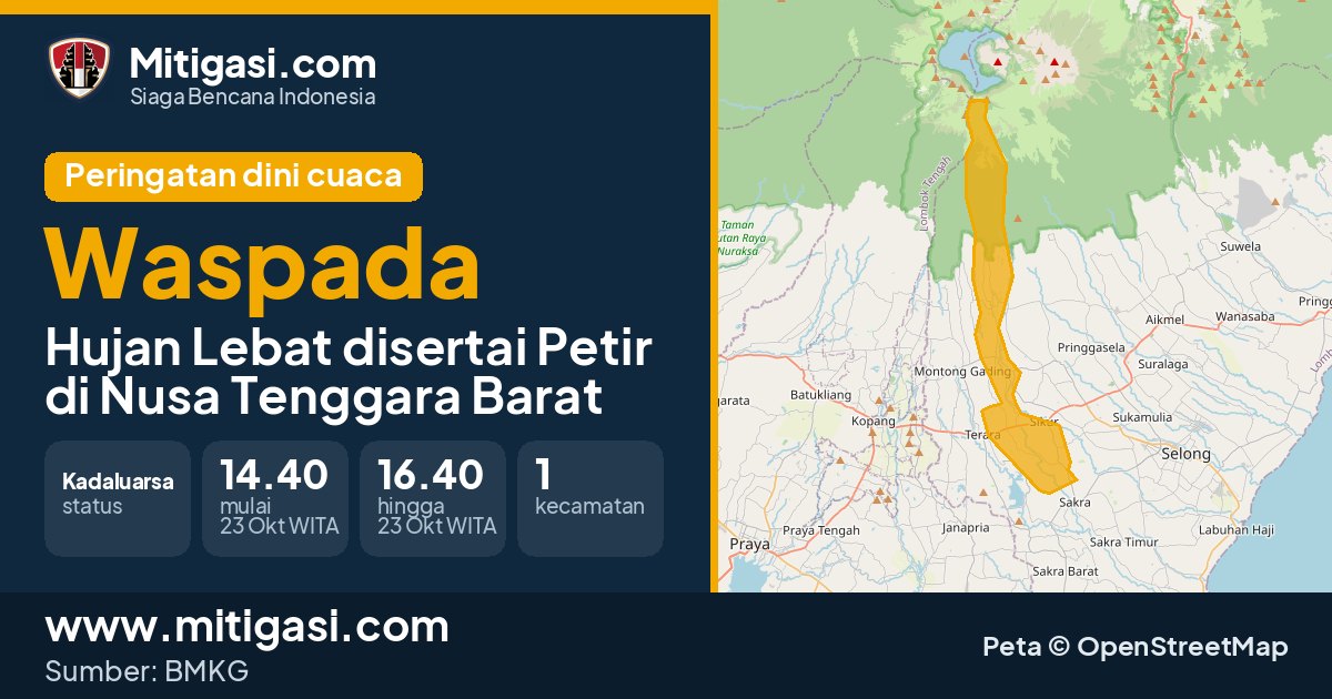 Peringatan dini cuaca BMKG tingkat Waspada di Nusa Tenggara Barat. (Mitigasi.com/data BMKG)