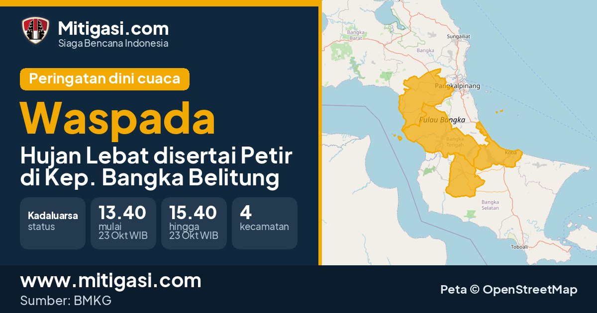 Peringatan dini cuaca BMKG tingkat Waspada di Kep. Bangka Belitung. (Mitigasi.com/data BMKG)