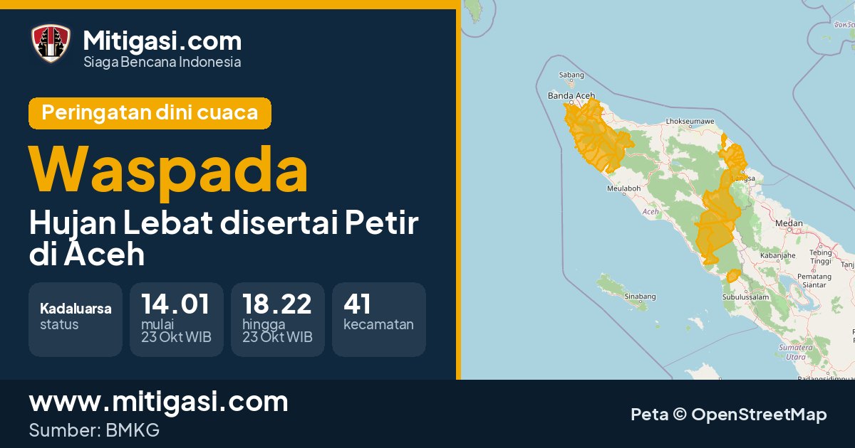 Peringatan dini cuaca BMKG tingkat Waspada di Aceh. (Mitigasi.com/data BMKG)