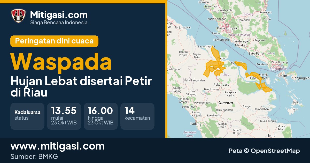 Peringatan dini cuaca BMKG tingkat Waspada di Riau. (Mitigasi.com/data BMKG)