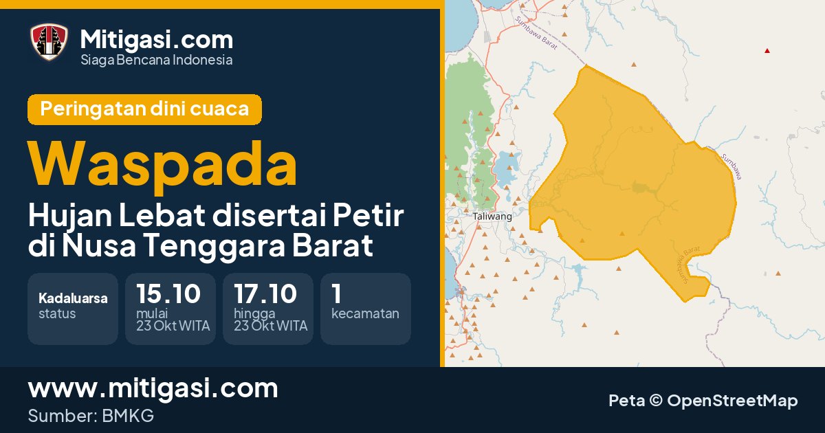 Peringatan dini cuaca BMKG tingkat Waspada di Nusa Tenggara Barat. (Mitigasi.com/data BMKG)