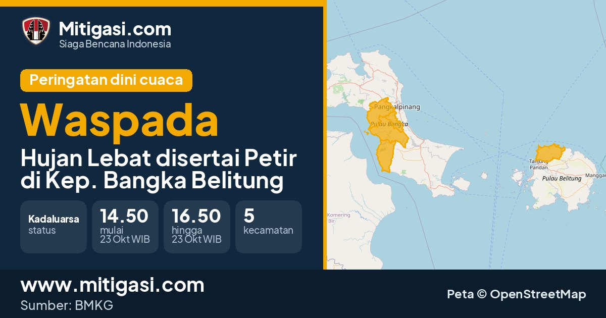Peringatan dini cuaca BMKG tingkat Waspada di Kep. Bangka Belitung. (Mitigasi.com/data BMKG)